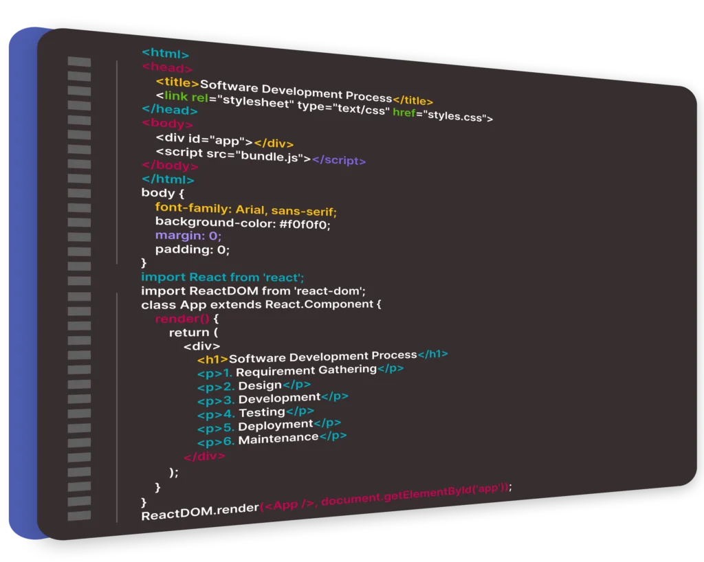 The entire software development process from initial concept to final launch, and maintenance. This typically includes planning, design, development, testing, implementation, and support