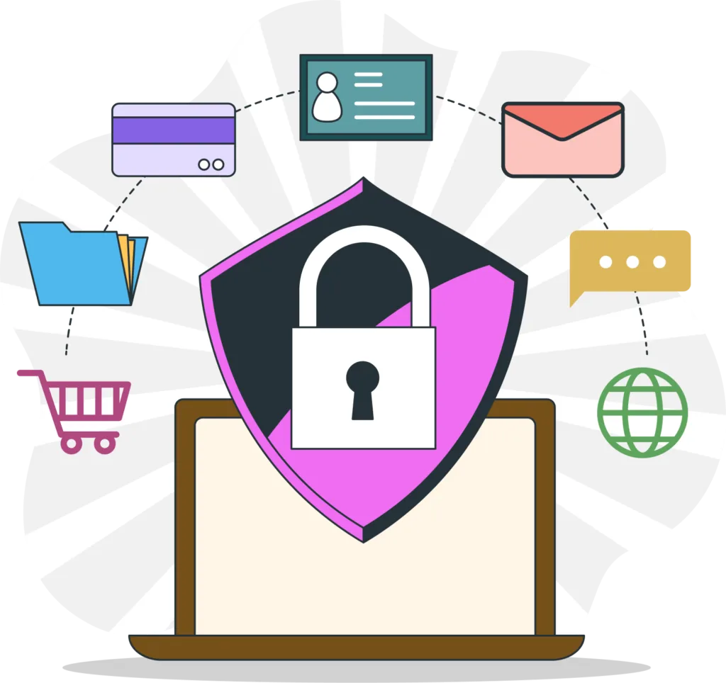 Image: A shield with a lock symbol, representing online business protection. Protect your online business from hackers with effective security measures.