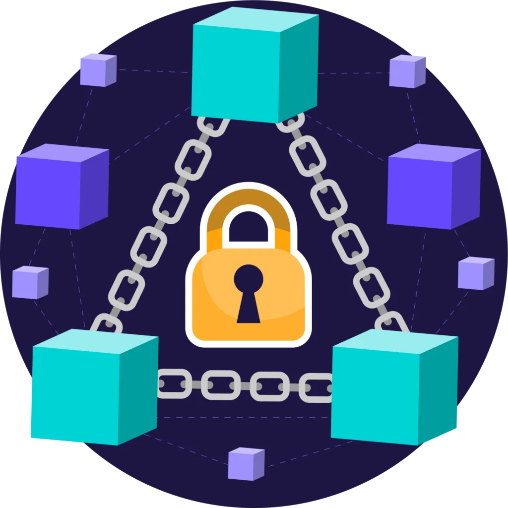 A secure circle with a padlock and chain symbolizing protection and security