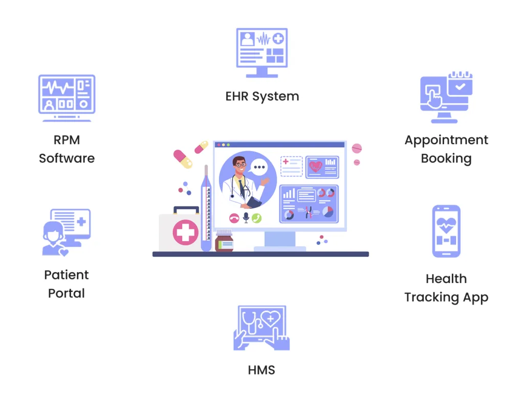 In this illustration we can see Types of Healthcare Software Visual Breakdown