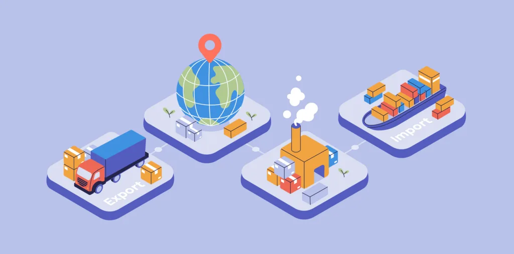 A glowing depiction of modern logistics, showcasing interconnected supply chain routes and transportation hubs.